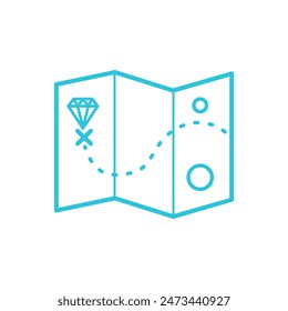 Diamante. Mapa del tesoro oculto. Icono de destino. Aislado sobre fondo blanco