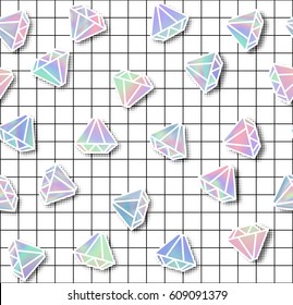 Diamond with holographic effect seamless pattern. Modern style trends 80. surreal hipster images. Bright holographic backgrounds.Vector illustration 10 EPS.