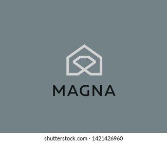 Lotipo de icono de casa de diamantes. Logotipo del símbolo del vector doméstico lineal.