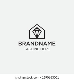 Diamond house icon logotype. Linear gem home vector symbol logo.