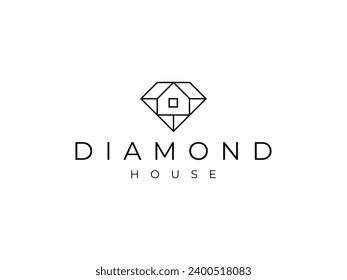 diamond and house line logo design