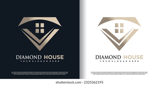 Diamond house logo with creative concept premium vector