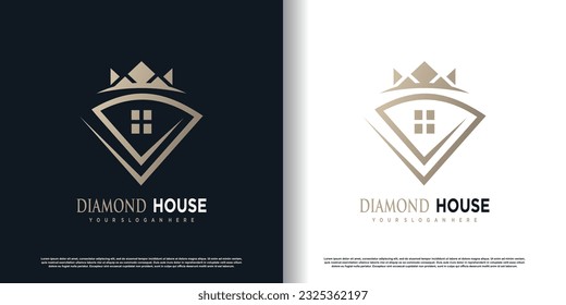 Logotipo de casa de diamantes con concepto creativo vector premium