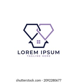 diamond house logo design template vector