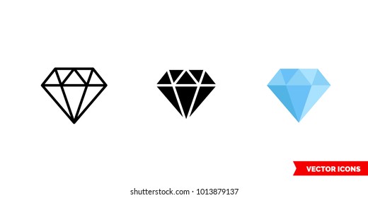 Diamond Icon Of 3 Types: Color, Black And White, Outline. Isolated Vector Sign Symbol.