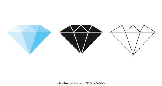 Diamond icon of 3 types: color, black and white, outline. Isolated vector sign symbol