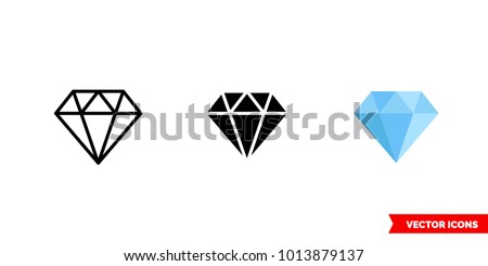 Diamond icon of 3 types: color, black and white, outline. Isolated vector sign symbol.