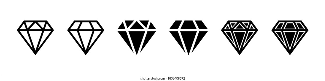 Diamond icon. Big collection quality diamonds. Linear diamond style and silhouette. Royal diamond icons collection set. Vector