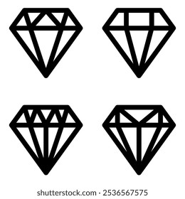 Diamant-Symbol. Große Sammlung Qualität Diamanten. Linearer Diamantstil und Silhouette.