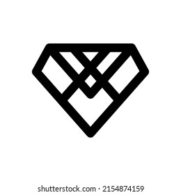 Diamantsymbol. Schwarze Kontur lineare Silhouette. Vorderseite. Vektorgrafik, einfache flache Grafik. Einziger Gegenstand auf weißem Hintergrund. Isolieren.