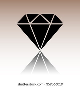 Diamond icon. Black vector illustration with reflection.