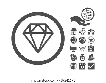 Diamond icon with bonus pictogram. Vector illustration style is flat iconic symbols, gray color, white background.