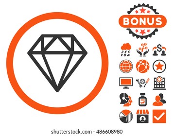 Diamond icon with bonus pictures. Vector illustration style is flat iconic bicolor symbols, orange and gray colors, white background.