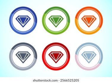 Diamond icon button design illustration. Jewel and gem icon, 6 color button design set