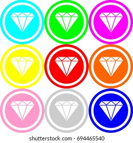 Diamond icon, circle sign design with different colors