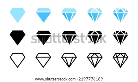 Diamond icon collection. Different diamond shapes. Dimond icon set in flat style. Gem icons. Gemstone icon set. Vector graphic EPS 10