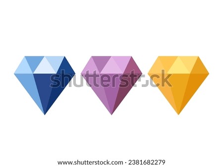 Diamond icon collection. Different diamond shapes. Dimond icon set in flat style. Gem icons. Gemstone icon set.