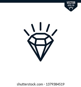 Diamond icon collection in outlined or line art style, editable stroke vector