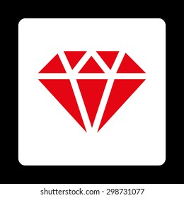 Diamond icon from Commerce Buttons OverColor Set. Vector style is red and white colors, flat square rounded button, black background.