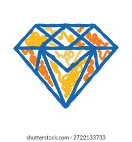 Icono de diamante compuesto de un contorno azul con juguetones garabatos amarillos y naranjas en el interior, que representan la riqueza, el tesoro y el lujo con un estilo caprichoso dibujado a mano