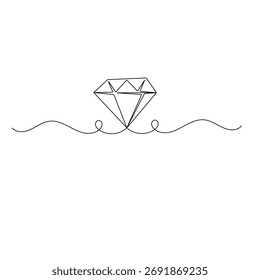 Icono de diamante dibujo continuo de una línea de Ilustración vectorial de contorno	
