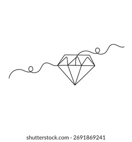 Icono de diamante dibujo continuo de una línea de Ilustración vectorial de contorno	