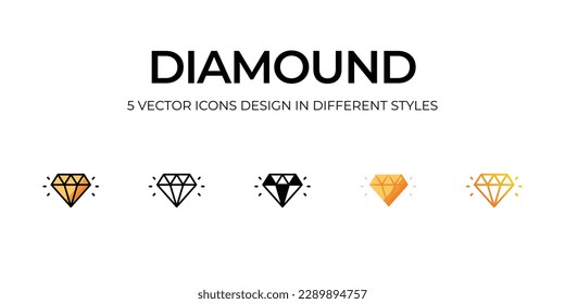 Diamond Icon Design in Five style with Editable Stroke. Line, Solid, Flat Line, Duo Tone Color, and Color Gradient Line. Suitable for Web Page, Mobile App, UI, UX and GUI design.