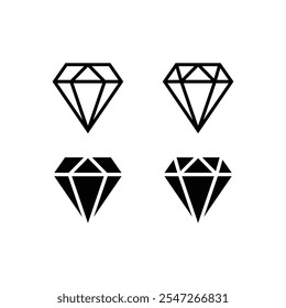 Icono de diamante. Conjunto de iconos de diamante en estilo plano. Abstractas iconos de colección de diamante negro. Conjunto de iconos de piedras preciosas. Diseño de logo de diamantes. Ilustración vectorial.