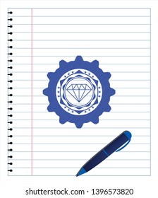 diamond icon drawn with pen. Blue ink. Vector Illustration. Detailed.