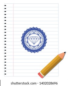 diamond icon emblem with pen effect. Blue ink. Vector Illustration. Detailed.