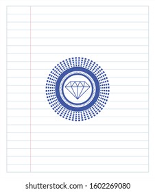 diamond icon emblem with pen effect. Blue ink. Vector Illustration. Detailed.