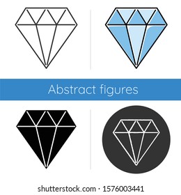 Diamond icon. Flat crystal. Decorative brilliant. Jewelry element. Polygonal geometric figure. Abstract shape. Isometric form. Flat design, linear and color styles. Isolated vector illustrations