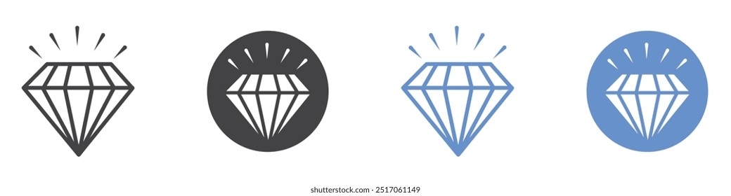 Ícone de diamante conjunto de símbolos de linha plana.
