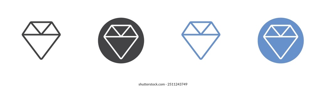 Diamant-Symbol Flaches Set in schwarz-weißer Farbe