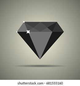 Diamond icon in flat style with black and white colors, isolated