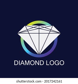 ícono de diamante en estilo plano, diseño de logotipo y diamantes coloridos cubiertos de aro.