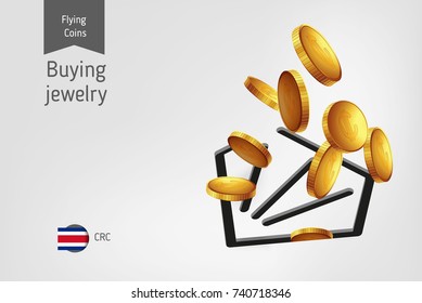 Diamond icon with flying Costa Rican Colon coins, finance concept. Vector illustration for print, websites, web design, mobile app, infographics.