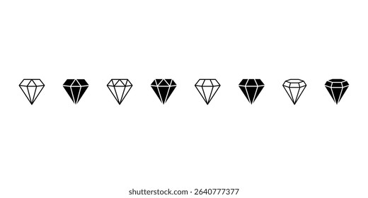 Diamond icon. Gemstone vector set. Gem stone carat sign. Jewellery icon set. Brilliant crystal stone shape. Diamond isolated vector icon set. 