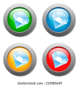 Diamond icon glass button set. Vector illustration