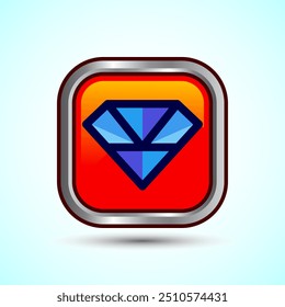 Diamond Icon in a Glossy Button for App Interface Design Element