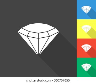 diamond icon - gray and colored (blue, yellow, red, green) vector illustration with long shadow