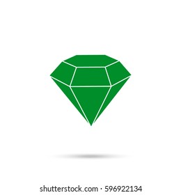 Diamond Icon. Green icon and gray shadow 