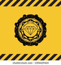 diamond icon grunge black emblem with yellow background, warning sign. Vector Illustration. Detailed.