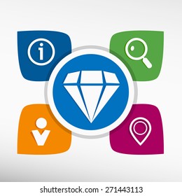 Diamond  icon and icons set vector illustration. Modern Flat style. 