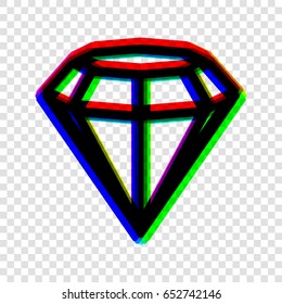 Diamond icon illustration. Vector. Black icon with red-green-blue contours on transparent background.