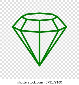 Diamond icon illustration. Vector. Dark green icon on transparent background.