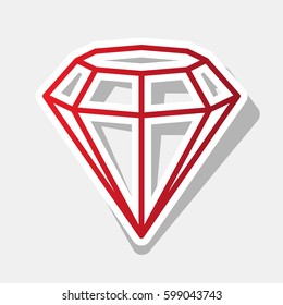 Diamond icon illustration. Vector. New year reddish icon with outside stroke and gray shadow on light gray background.