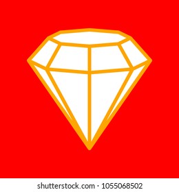 Diamond icon illustration. Vector. Orange icon with white holes if exist at red background. Isolated.