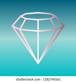 Diamond icon illustration. Vector. Pink bronze gradient icon at turquoise gradient background.