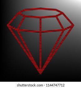 Diamond icon illustration. Vector. Striped red and black icon at gradient blackish background. Zebra.